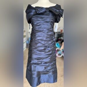 Rickie Freeman Teri Jon Long Formal Gown blue Metallic Ruched